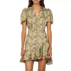 Sandro Style Mini Pleated Ruffle Floral Buttons Multicolor Spring Summer Dress